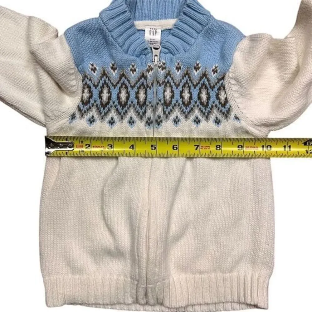 Baby GAP Fair Isle‎ Knit Cardigan 18-24M White Blue Unisex Sweater